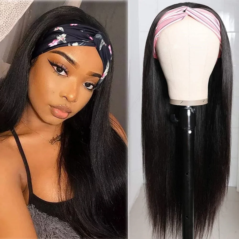 Straight Bling Hair Headband Wig Remy Human Hair Full Machine Made 180% Density Brazilian 100% Human Hair For Black Women