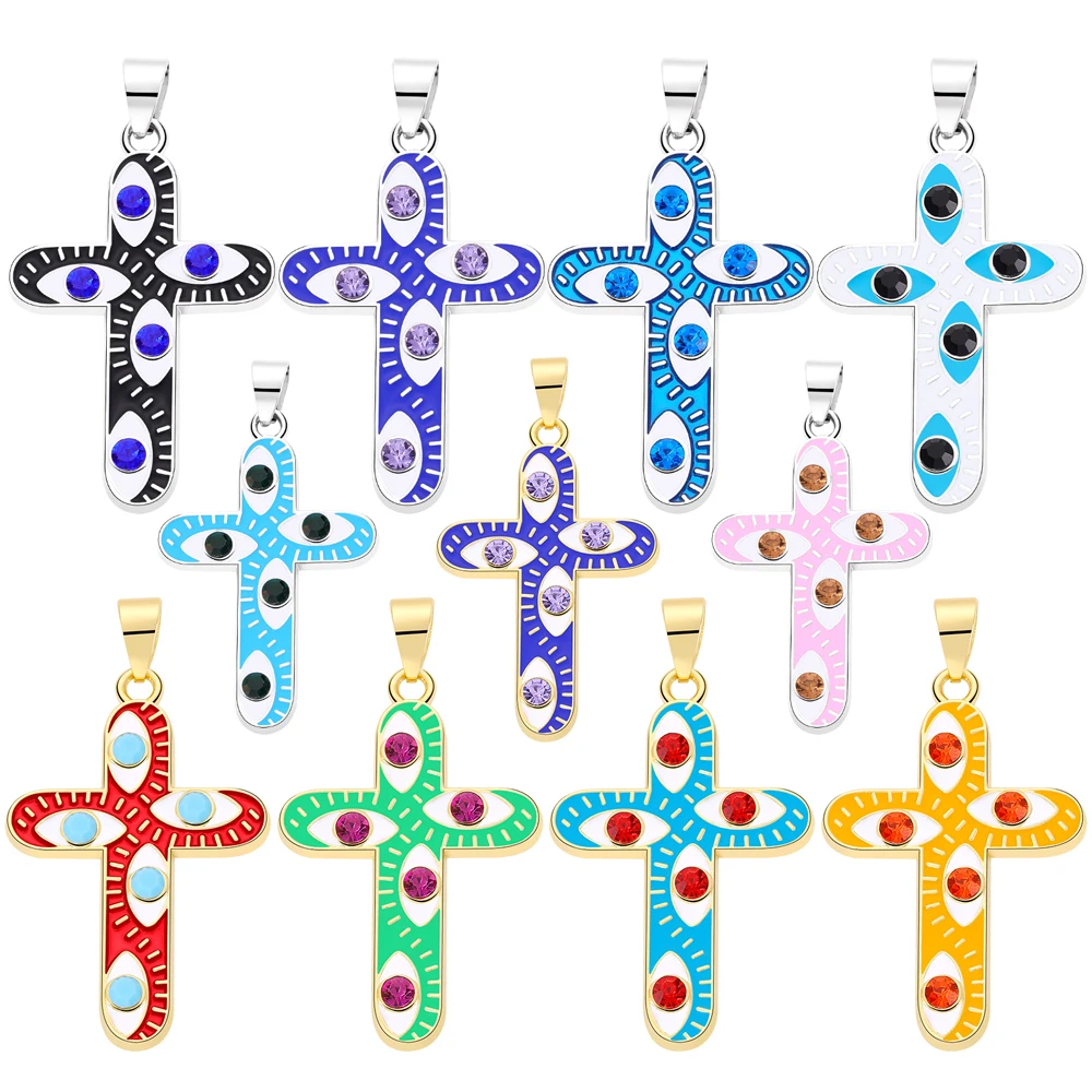 Juya 18K Gold versilbert bunte Emaille Kreuze Charms für DIY religiöse Rosenkranz griechischen bösen Blick Anhänger Schmuckherstellung