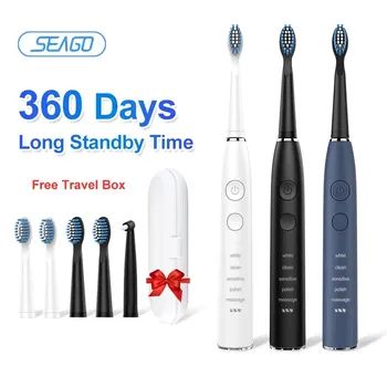 Seago 소닉 전동 칫솔 선택, 치과 치료, 깊고 깨끗한 치아, 360 일 대기, 5 가지 모드, 2 분 타이머, 여행용 휴대용