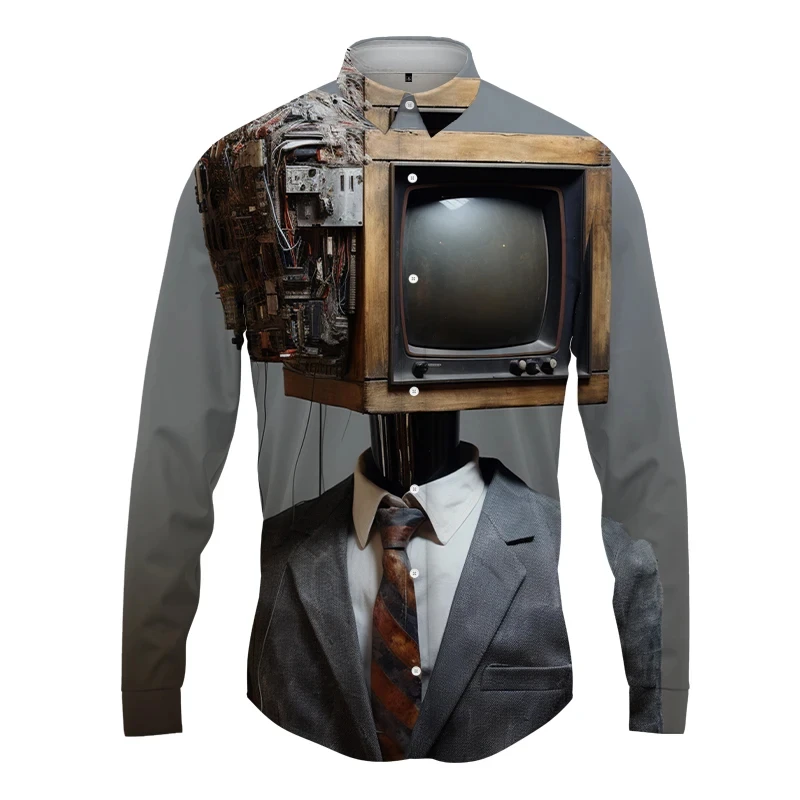 

TV Anthropomorphism 3D Printed Lapel Men Shirt Man/Women Casual Fashion Long Sleeves Shirts Button Tops Oversized Unisex Clothes