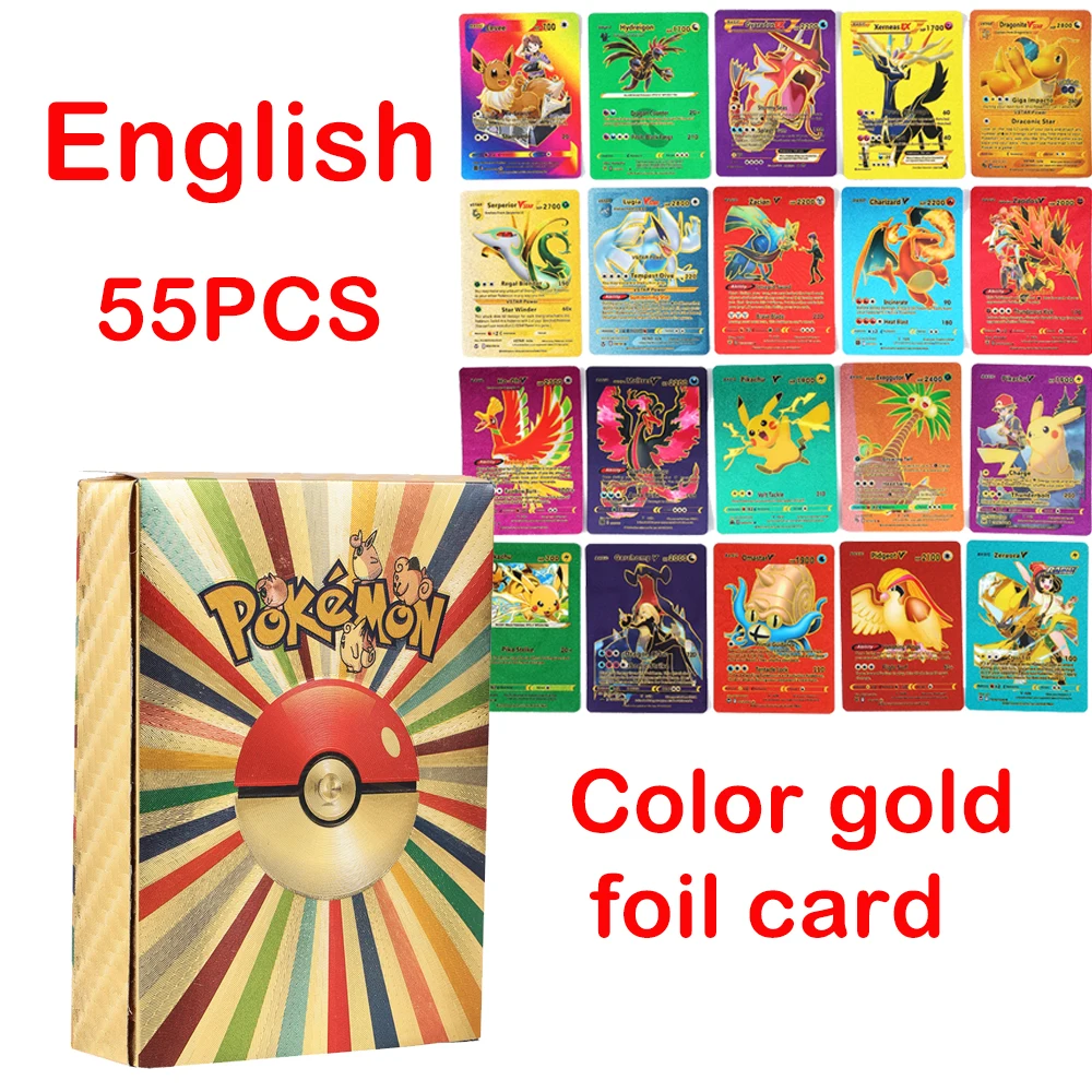 Acheter 27-55 pièces Carte Pokemon Francaise espagnol anglais Carte Pokemon  feuille or argent cartes Metalicas Charizard Vmax Gx série Carte de jeu