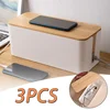 Wire Storage Box Power Plug Board Wire Boxes Socket Data Cable Junction Box Plastic Storage Box with Bamboo 2