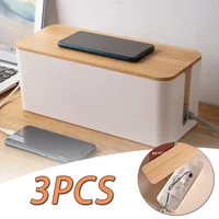 Wire Storage Box Power Plug Board Wire Boxes Socket Data Cable Junction Box Plastic Storage Box with Bamboo 2