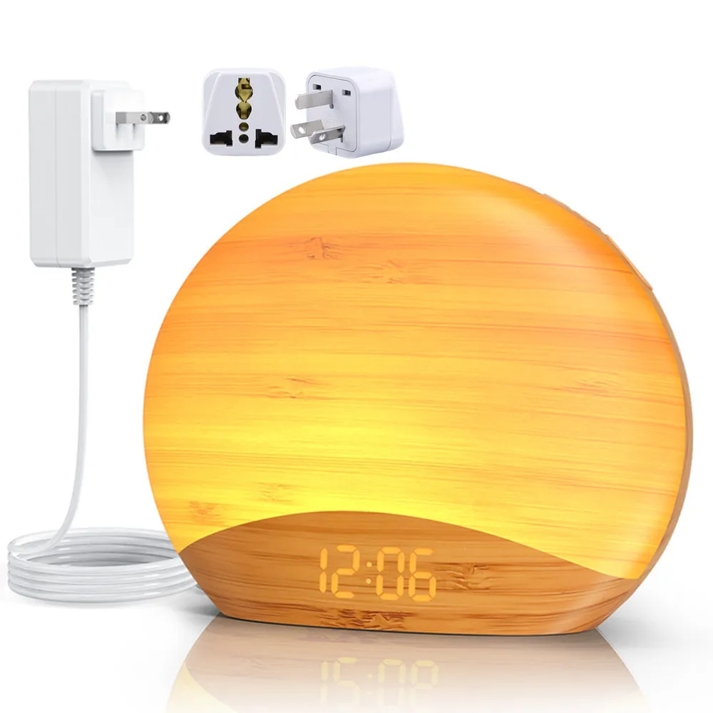 Sveglia Con Luce Alba E Rumore Bianco - Orologio Digitale, 26 Suoni, Dimmabile, Per Adulti E Bambini, Design Legno