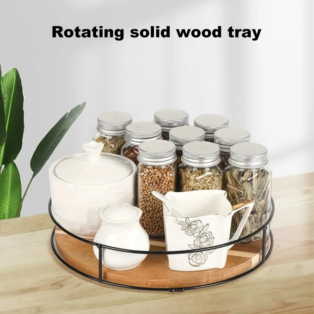 Wooden Serving Tray Vanity Tray Rustic Style 360-degree Rotating Wooden Tray for Dining Table Pantry Organization for Home 2