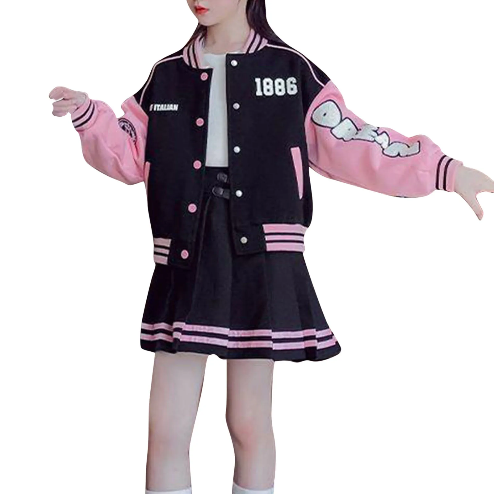 

Girls' Street Jacket Autumn Trendy Set Children'S Baseball Suit Large Children'S Pleated Skirt Spring And Autumn Outfit Clothing