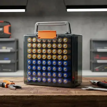 Organizzatore per Batterie, Contiene 72 Batterie AA AAA, Scatola Portabatterie, Contenitore per Garage, Organizzatore per Cassetti di Casa, Dispenser Portabatterie