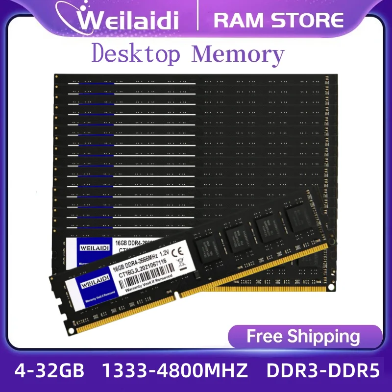 

10CS DDR3 DDR4 DDR5 4GB 8GB 16GB Desktop Memory Ram 1333 1600Mhz PC4 2400, 2666,3200MHZ 288Pin 1.2V ,DDR5 Memory RAM UDIMM