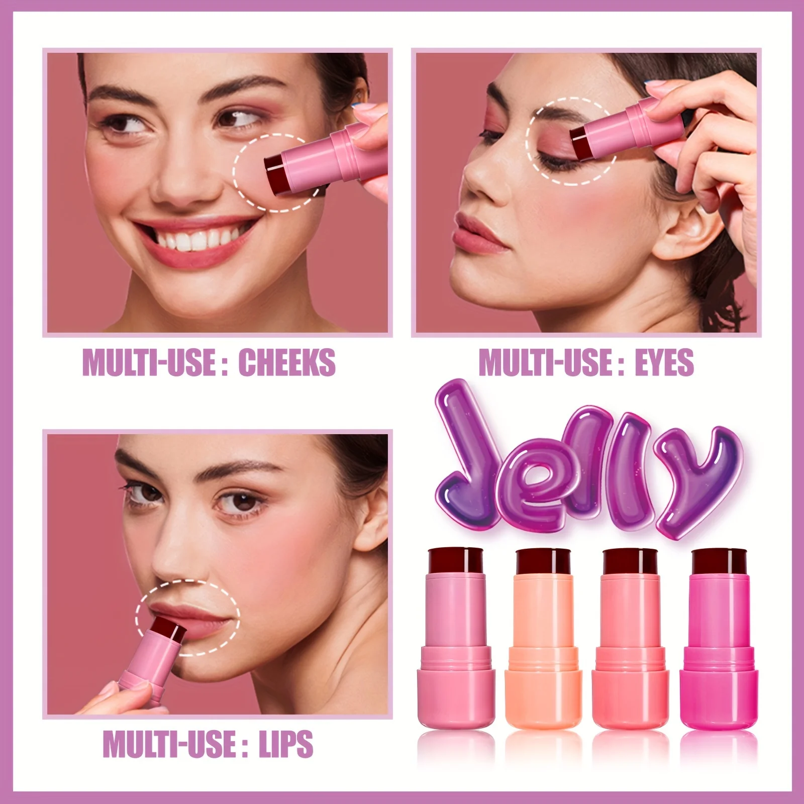 Jelly Blush Stick Makeup, Water Jelly Tint Stick, Lip and Cheek Jelly Blush Stick Lipstick, Lightweight 3