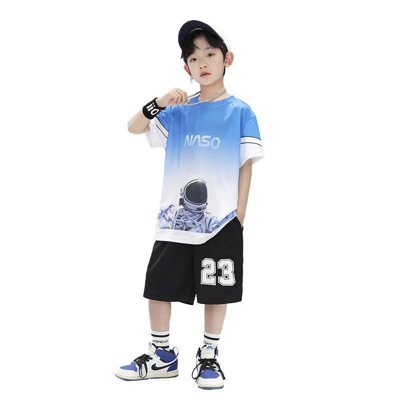 

Boys Summer Quick-dry Basketball Jersey Sports Short Sleeve Suits 5-14 Years Kids Fashion 2pcs T-shirts+Short Pants Clothes Kids