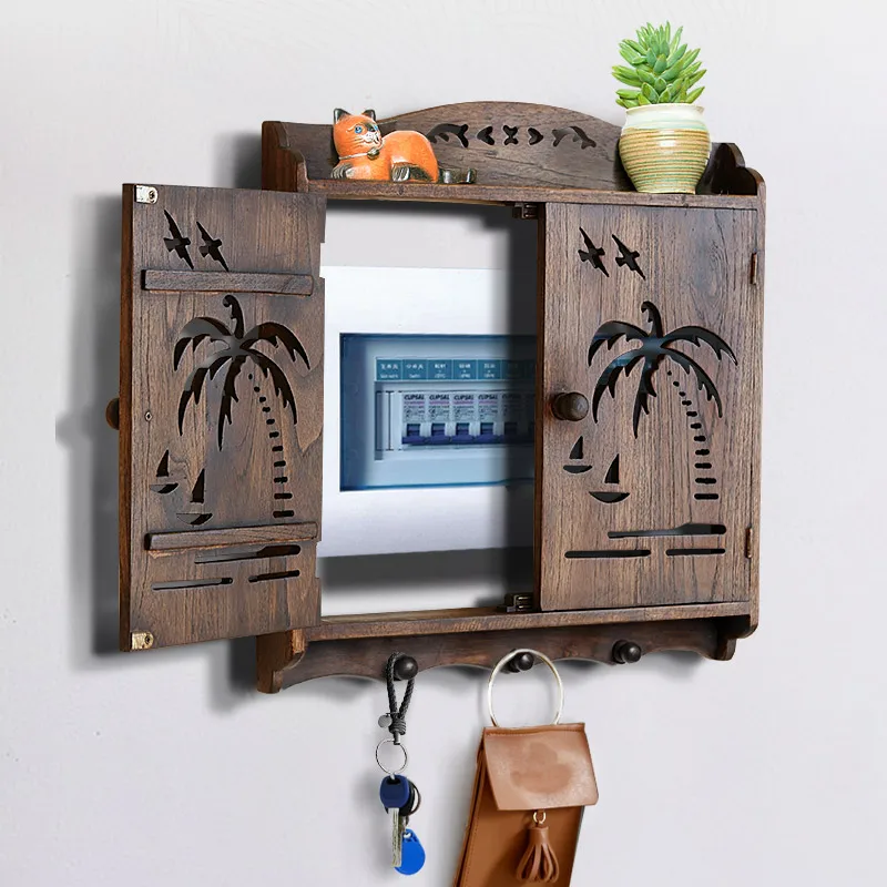 

Wooden carved electric meter box decorative painting, blocking, hanging, painting, living room mural