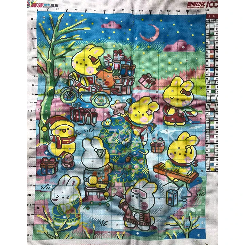 Cross-Stitch Embroidery Kits DMC Cotton Threads Handicraft Home Decoration Printed Canvas Printed Christmas Rabbit 11CT