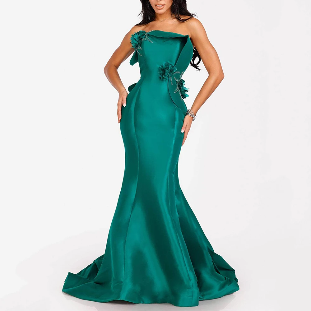 

Sexy Boat Neck Backless Mermaid Dress Evening Appliques Prom Gown Sleeveless Temperament Women Vestidos