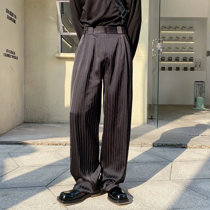 Men Stripe Wide Leg Casual Suit Pants 