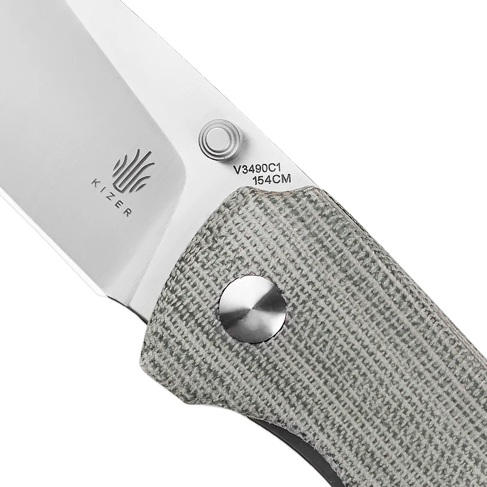 Kizer Tactical Knife T1 V3490C1 2022 New Green Micarta Handle with 154CM Steel Blade Pocket Knives with Thumb Stud 6