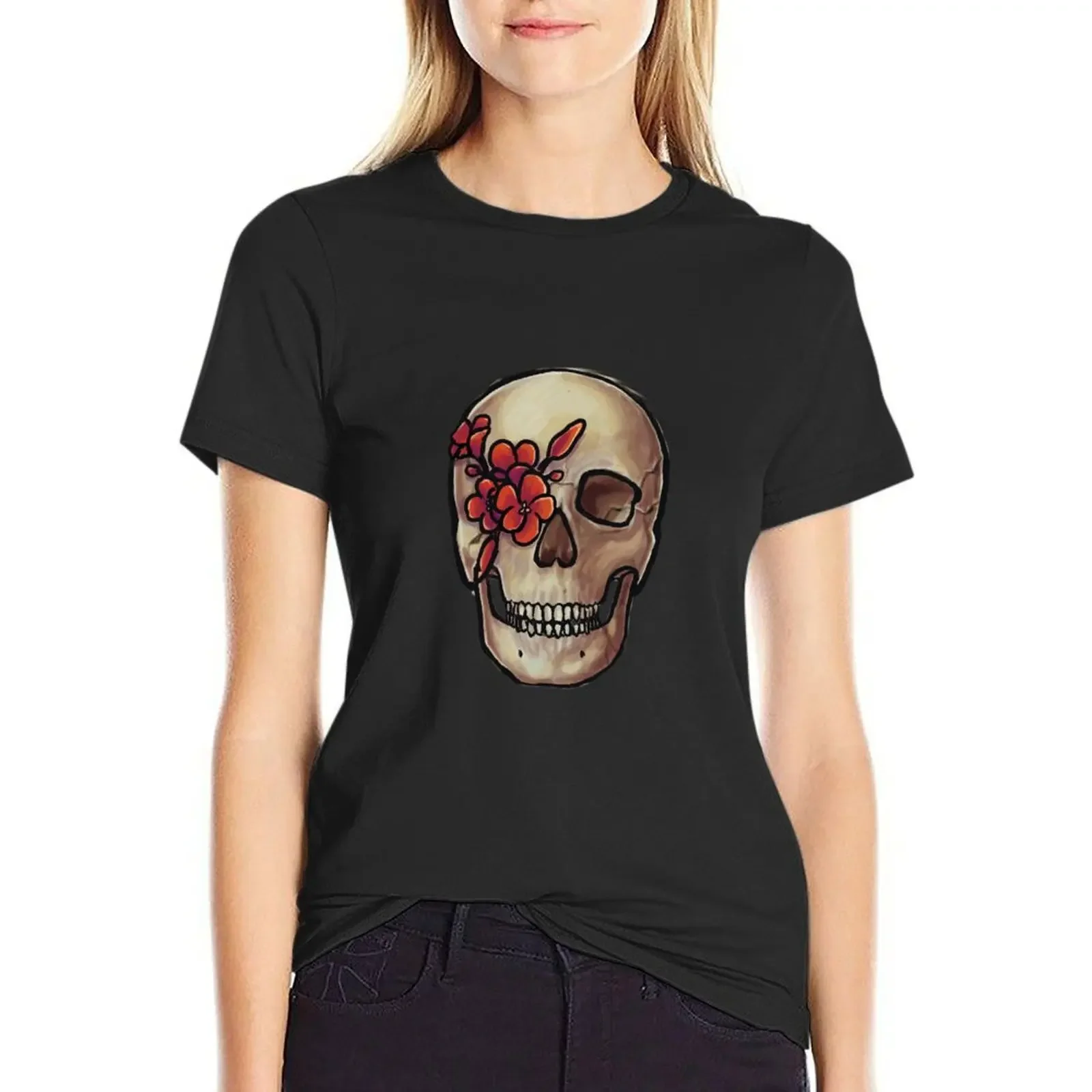 Red Oleander Skull T-Shirt female kawaii clothes Blouse ariat shirts for Women