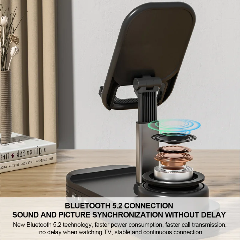portable Phone Stand with Bluetooth Speaker Foldable Adjustable Mobile Phone Holder Anti-Slip Design Phone Support