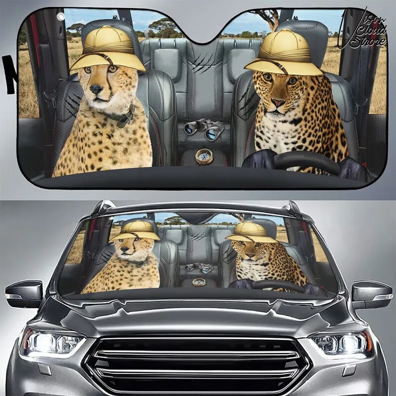 

Cheetah and Leopard Safari Car Personalized Car Sun Shade Camping Car Accessories Gift Decor Custom Car Gift For Him Gift For Da