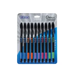 Premium Antibacterial Bamboo Charcoal Toothbrush with Soft Bristles (10pcs)