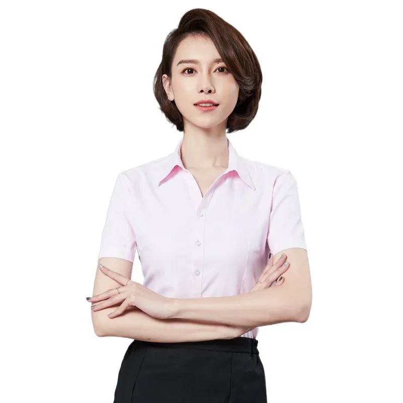 여성용 여름 반팔 셔츠, 슬림핏 포멀 플레인 셔츠, 부드러운 비즈니스 사무실 엘레한트 의류, 무료 배송 아이템 탑