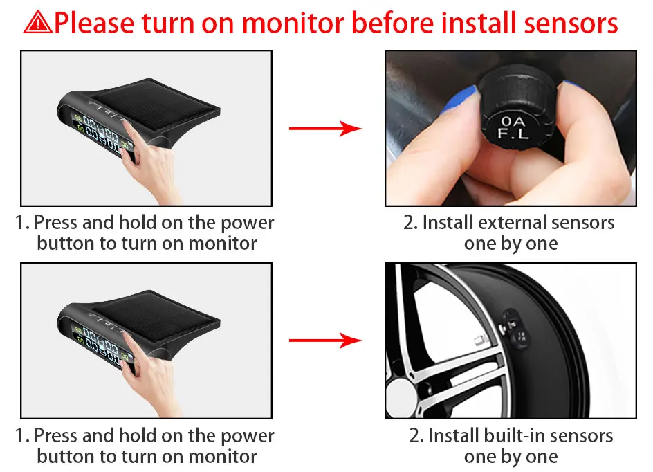 medidor de nivel de aire para llantas, USB, TPMS, sistema de Monitor de alarma de presión de neumáticos de coche, pantalla de 4 sensores, alarma de temperatura de presión de neumáticos » medidor de nivel de aire para llantas