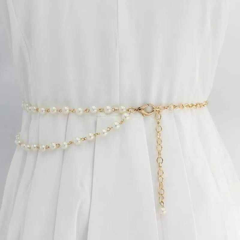 Layered Imitation Pearl Beads Tassel Belts Chains On Pants Fashion Dress Female Waist Chains Women Accessories Gifts
