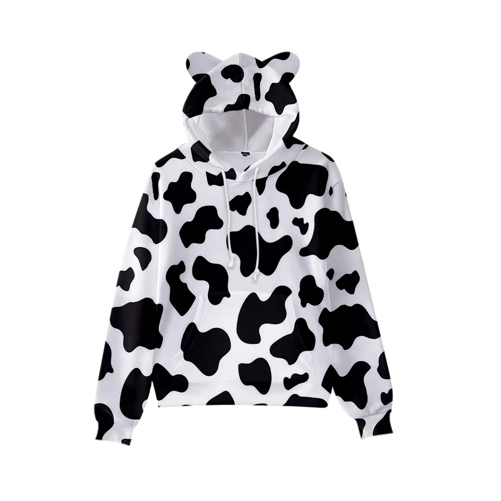 

2 To 14 Years Kids Hoodies Black White Cow Print Hoodie Sweatshirt Boys Girls Harajuku Cartoon Teen Pullover Clothes Tops