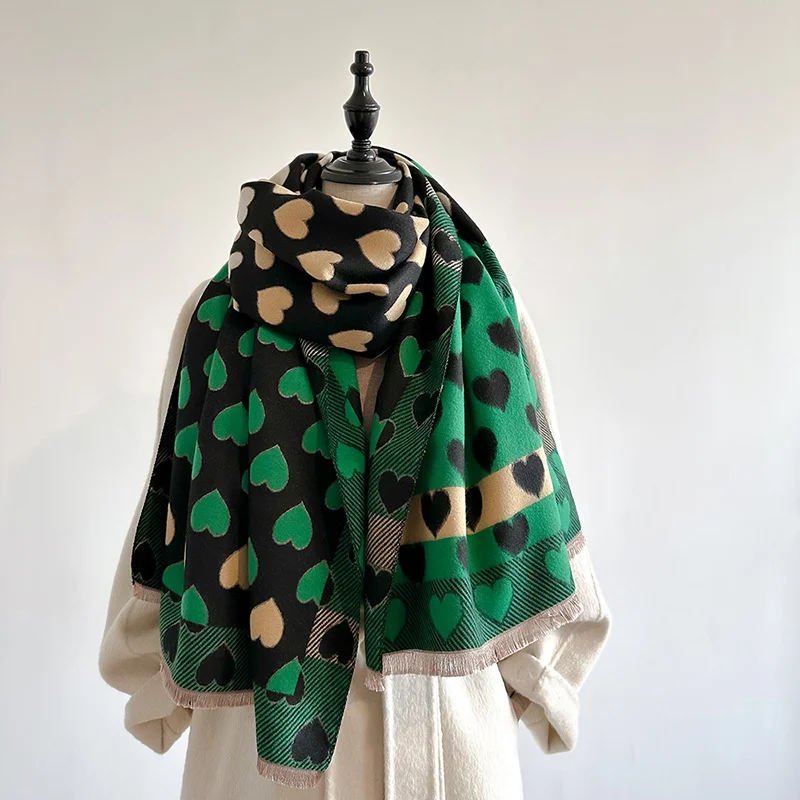 

Warm Design Cashmere Thick Shawl Hijab Women Scarf 2023 Love Print Blanket with Tassel Travel Casual Pashmina Poncho Bufanda