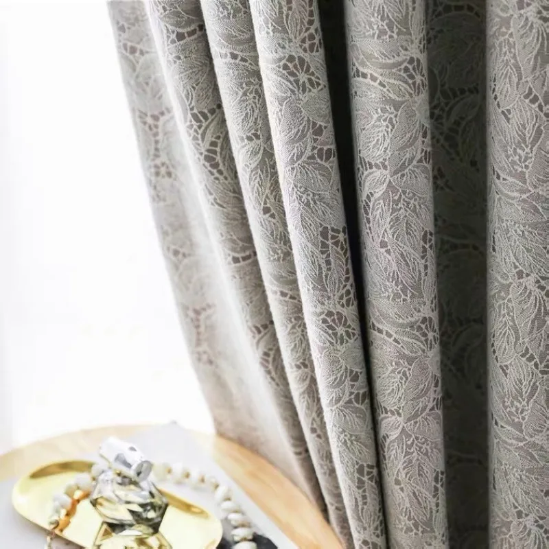

Romantic French Curtains for Living Room Bedroom Jacquard Lace Curtain Plain Colour Blackout Curtain Cottom Linen Curtain Custom