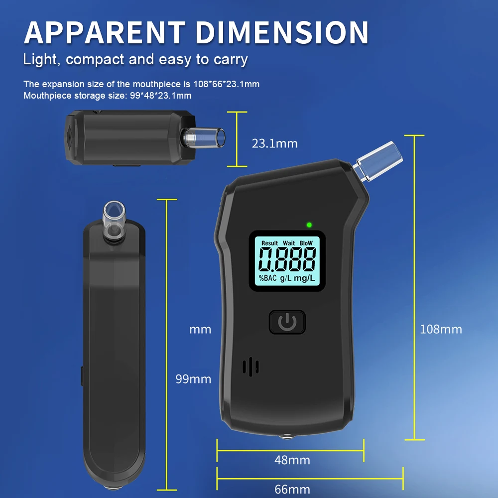 Digital Breath Alcohol Tester LCD Screen Breath Drunk Driving Analyzer Breathalyzer for Drunk Driving Test Use with 5 Mouthpiece