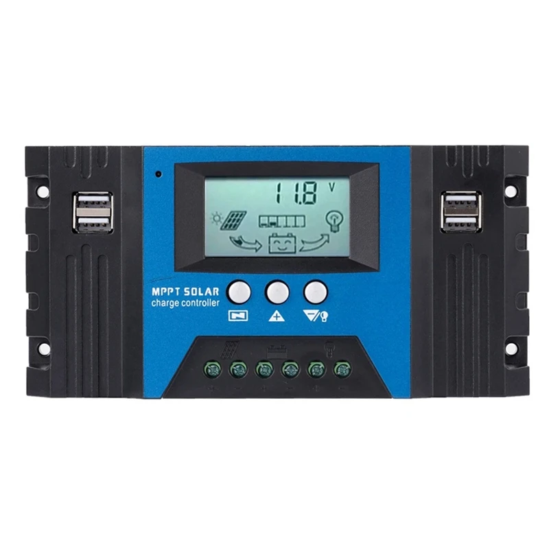 

100A MPPT Solar Charge Controller Dual USB LCD Display 12V/24V Auto Solar Cell Panel Charger Regulator With Load Easy Install