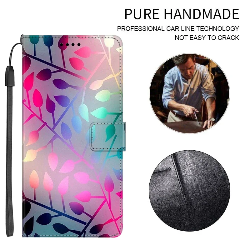 Luxury Leather Flip Case Wallet with Stand and Artistic Design