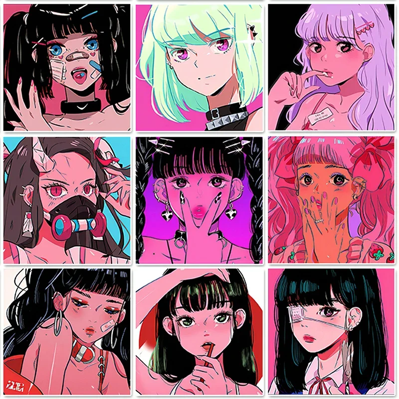 

Ins Cyber Japanese Anime Wall Art Poster Punk Pictures Cartoon Sweet Girl Canvas Painting Print Kawaii Home Decoration Cuadros