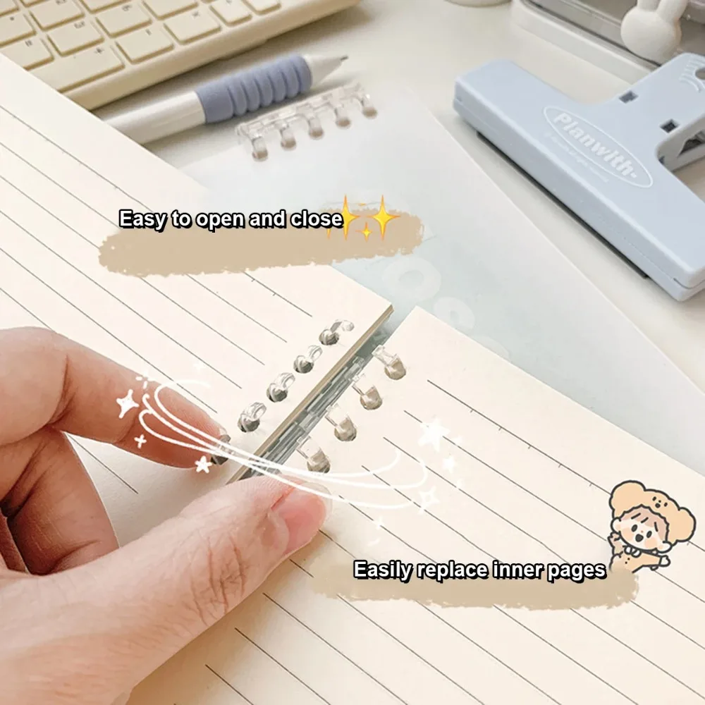 A5/B5 바인더 노트북 수평선 그라데이션 색상, 카와이 느슨한 잎 노트북 PVC 커버, 간단한 문구, 60 매