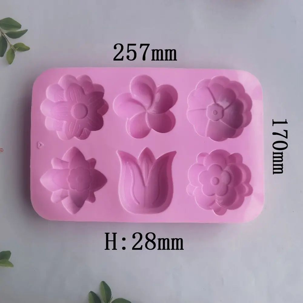 3D 6 Cavities Creative Flower Shaped Silicone DIY Handmade Soap Mold Fondant Cake Decorating Candle Mold Pudding Candy