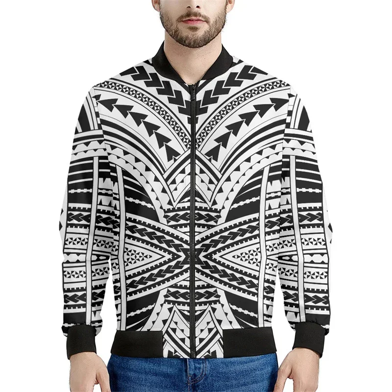 thumbnail image 1 of Chaqueta con cremallera maorí en blanco y negro para hombres y niños, sudadera de gran tamaño con estampado 3D, chaquetas bomber de manga larga para primavera y otoño, 1 of 5