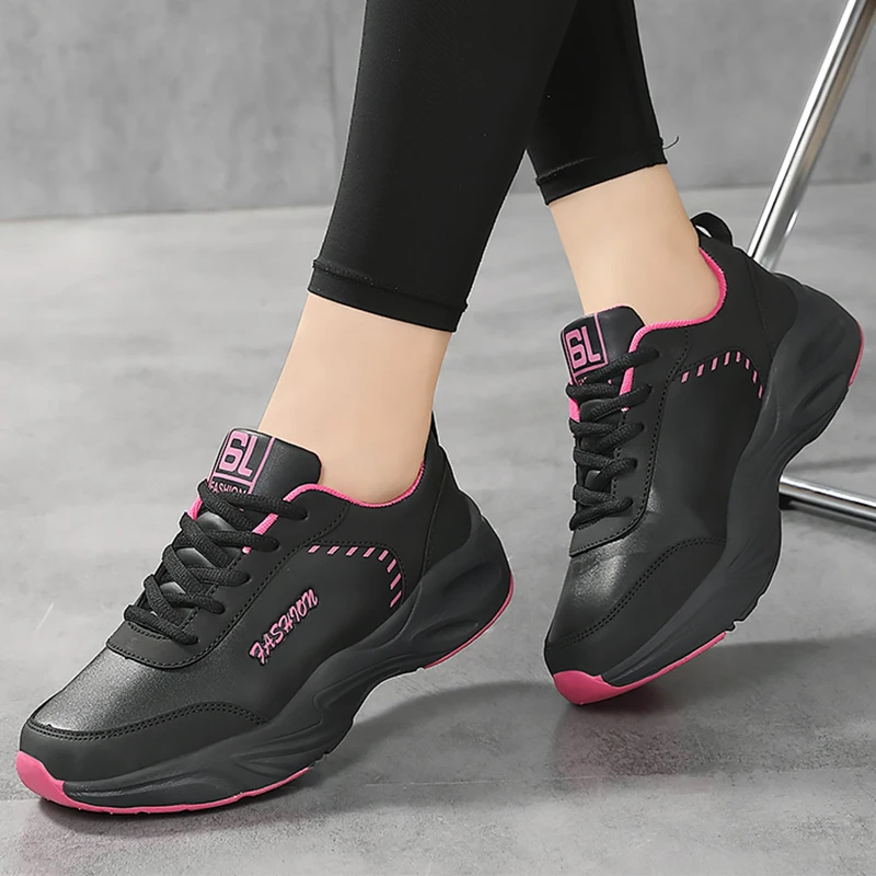 35-42 Waterproof Women's Running Shoes Platform Female Casual Shoes Outdoor Women Vulcanized Shoes Anti-slip PU Sneakers 2023
