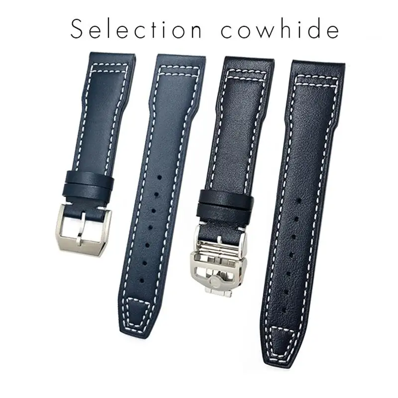 SCHIK 20mm 21mm Cowhide Leather Watchband Suitable For IWC Pilot Watches Portugieser Bracelets Mark 18 Soft Blue Strap