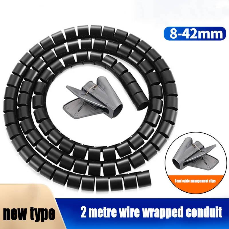 2Meters Spiral Cable Protector Line Organizer Tube Motorcycle Wire Protection Sleeve Flame Retardant Anti-Bite Cover Color