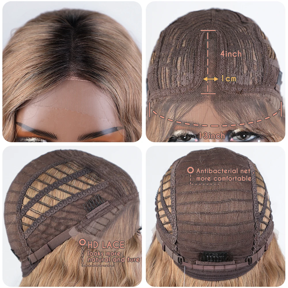 Synthetic Lace Front Wig Long Deep Wavy 30" Hair Lace for Women Front Ombre Blonde Cosplay Baby Hair Wig