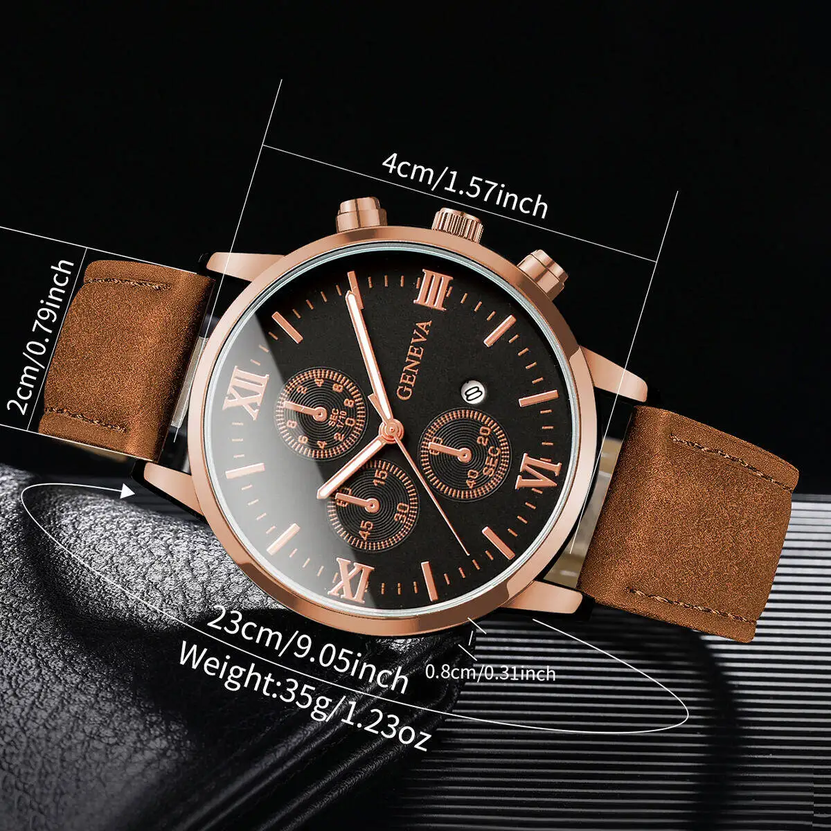 Fashion Roma Dial Men's Watch Casual Leather Strap Men Business Watches Analog Quartz Wristwatches with Calendar(Without Box)