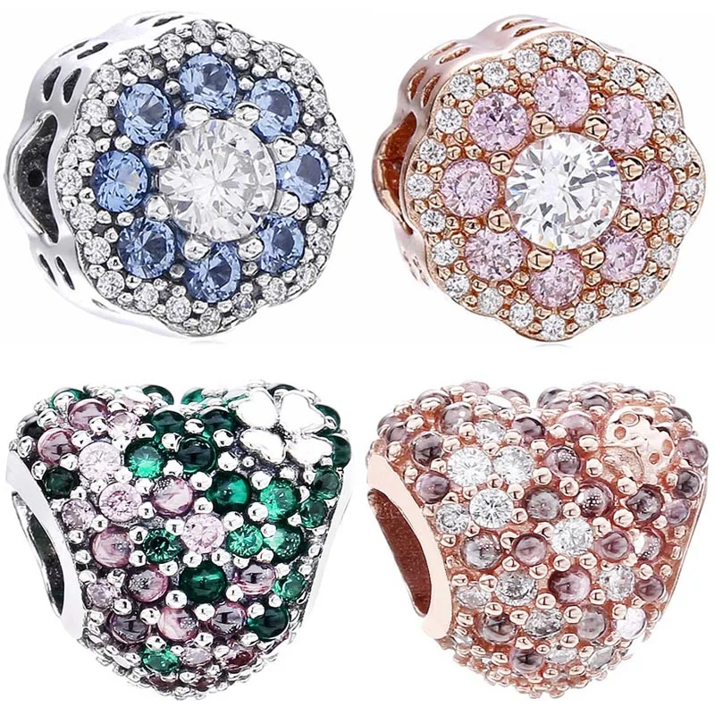 

Original Sparkle Lucky Clover Flower Radiant Heart With Crystal Charm Diy Jewelry Fit 925 Sterling Silver Bead Popular Bracelet