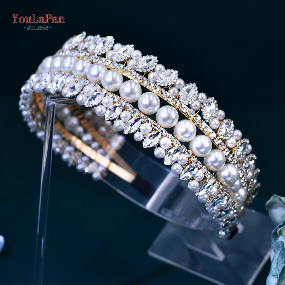 YouLaPan Bridal Headband with Pearls Rhinestone Woman Wedding Beaded Hair Accessories Luxury Gemstone Bridesmaid Headwear HP631
