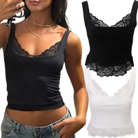 Débardeur sexy en dentelle noire Tossy pour femme, col en V, dos nu, style streetwear, patchwork spaghetti, court, Y2K, été 2026 1