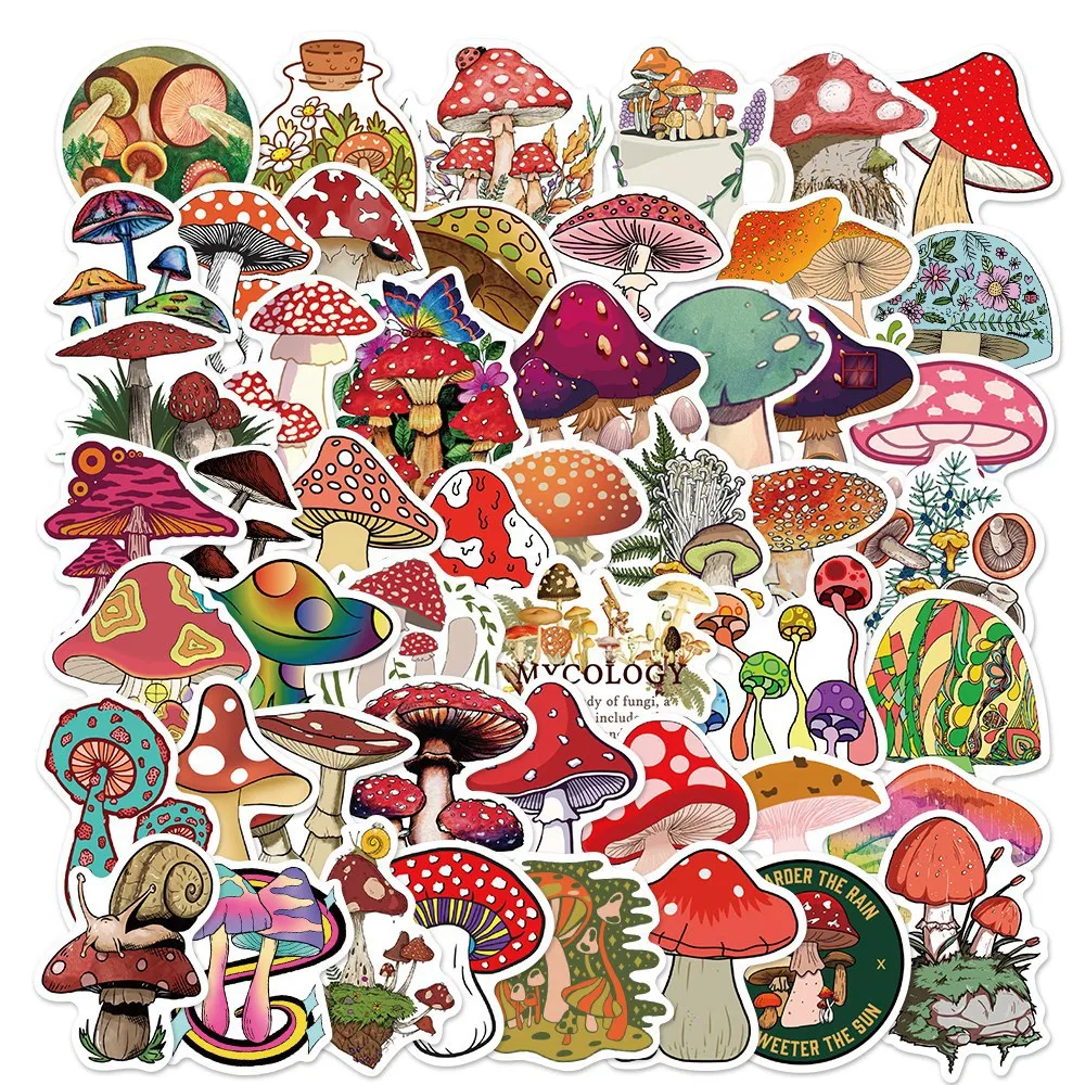 

10/50Pcs Funny Cartoon Mushroom Stickers Toy DIY Kids Notebook Luggage Refrigerator Stationery Scrapbooking Decals Graffiti