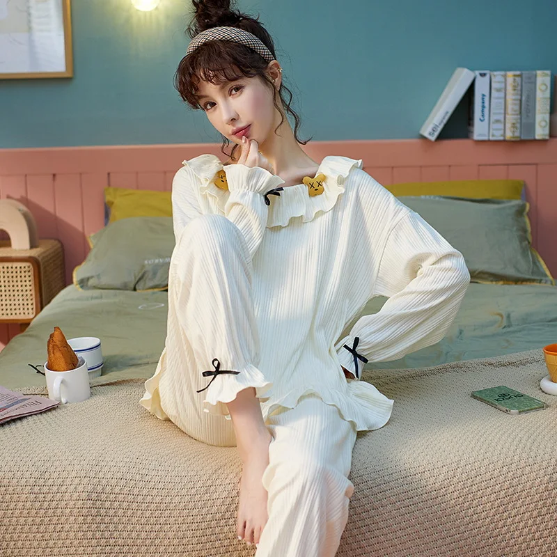 

Princess Style Sleepwear Spring Autumn Women's Long Sleeves Sleep Top Home Suit Female Nightwear Cotton pijamas feminino