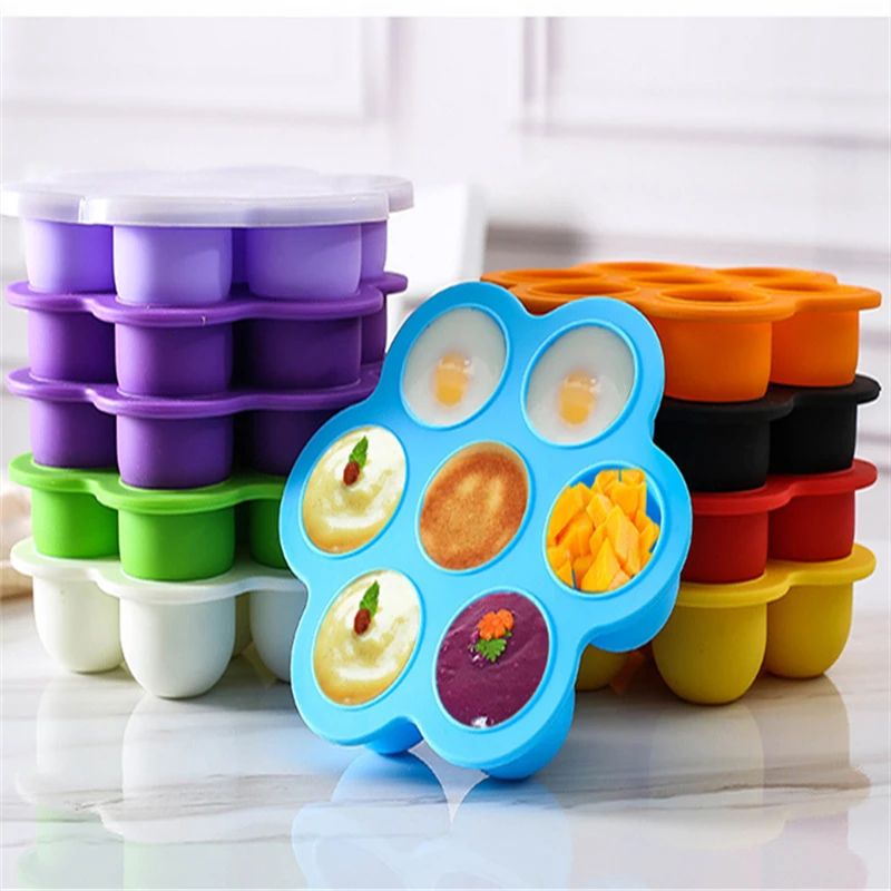 7 Holes Reusable Silicone Baby Food Freezer Tray Crisper Egg Bite Mold BPA  Free Storage Baby Food Storage Containers With Lid - AliExpress