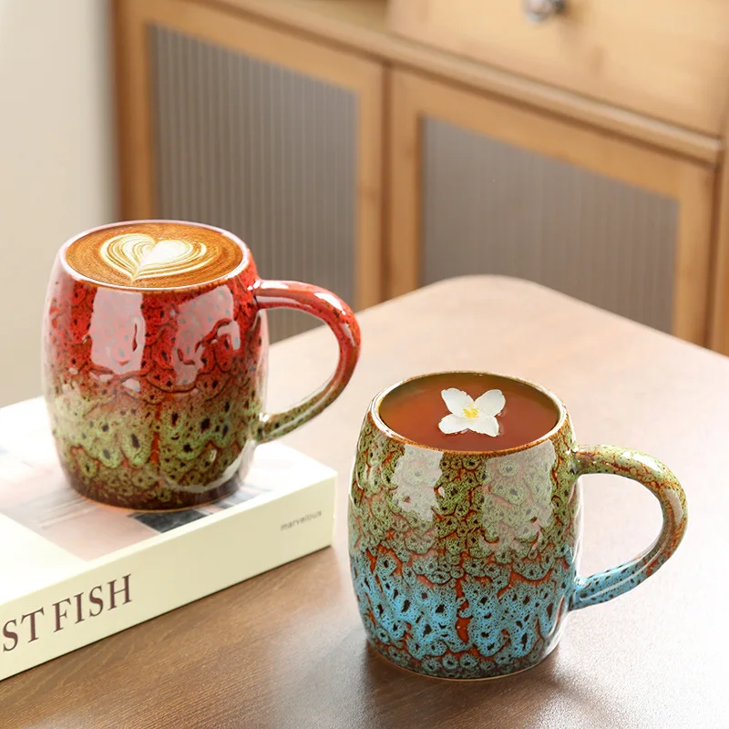 

1pc High-Capacity Retro Kiln Oatmeal Breakfast Mug Coffee Latte Porcelain Cups Coffee Decorative Ceramic Mug Tea Cups Milk Cups