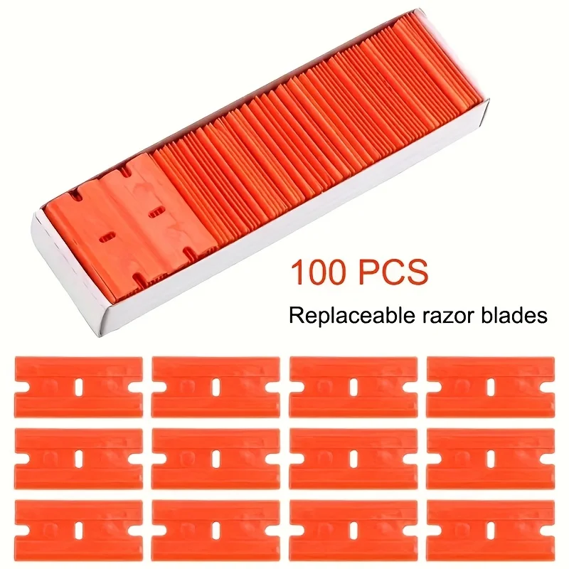 100Pcs 플라스틱 면도날 라벨 접착제 스티커 제거를위한 내구성있는 스크레이퍼 블레이드 유리 자동차 바닥 청소를위한 비닐 필름 제거용 데칼 비닐 필름