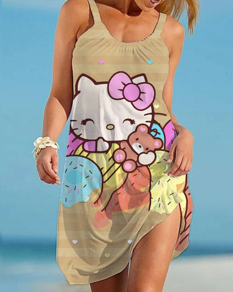 Hello Kitty Cool Breeze Beach Style Sleeveless Women's Dresses